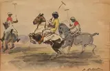 Partie de polo by Pierre Olivier Dubaut, Aquarelle et encre signée en bas à droite, sold Jun 2018