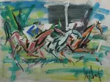Course de chevaux by Gen Paul, Gouache signée en bas à droite, sold Jun 2018