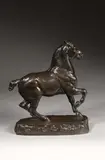 Cheval Percheron by Antoine-Louis Barye, Bronze patiné, portant : " Barye " sur le dessus de la terrasse à l'arrière des pattes pos, sold Jun 2018