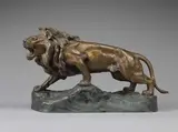 : Lion rugissant by Jean-Bernard Descomps, Épreuve en bronze à patine verte nuancée, sold Nov 2017