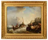 M. Duval, représentant du peuple, et le général Doutremont inspectant les travaux de défense des côtes de Normandie, en 1793 Grande huile sur toile by Eugène Le Poittevin, Toile avec marque « DE BOURGE – A la palette d’or- rue de l’Arbre sec » Important cadre en, sold Dec 2024