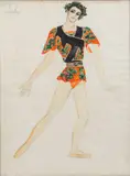 Esquisse pour un costume de ballet de Boris Kniaseff La Veillée by Natalia Sergueïevna Gontcharova, Crayon, aquarelle sur papier, sold Dec 2024