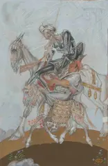 Don Quichotte et Sancho Panza by Paul Mak, 1957, Gouache sur papier, sold Dec 2024
