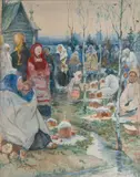 Fête au matin de Pâques by Aleksandr Buchkuri, Aquarelle, gouache/papier, sold Dec 2024