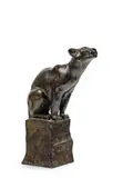 Pastichette l'ocelot by Ambroise Joseph Victor Ségoffin, Épreuve en bronze à patine vert sombre, sold Dec 2024