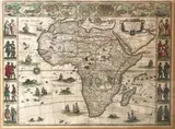 Africae Nova Description, circa 1630. Carte de l’Afrique issue du célèbre atlas Atlantis Appendix, sive pars Altera, continens Tab:Geographicas diversarum Orbis by Guillaume Blaueu, Gravure originale rehaussée, contenant les vignettes avec les vue des principales villes a, sold May 2024