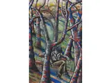 Schlafender Mann auf Parkbank by Hugo Scheiber, mixed media, sold Mar 2025
