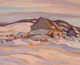 Farm at St. Simon, Rimouski by A. Y. Jackson, 1939, oil on panel, sold Oct 2021