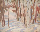 Birches, Bone Island by A. Y. Jackson, 1920, oil on panel, sold Oct 2021