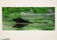 Study for Swimming Dog and Canoe by Alex Colville, 1979, gouache on paper, sold Sep 2021