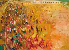 Beach by Molly Joan Lamb Bobak, oil on canvas, sold Sep 2021
