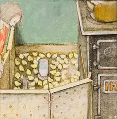 Darling Fluffy Little Things by William Kurelek, 1970, mixed media on board, sold Sep 2021