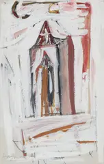 Person in a Doorway by Patrick Hayman, gouache and mixed media on paper, sold Sep 2021