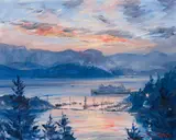 Evening over Whytecliff, B.C. by Daniel Izzard, 1987, oil on board, sold Sep 2021