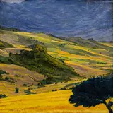 Survey/Survol No.25 by Peter Krausz, egg tempera on board, sold Aug 2021