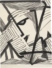 Kopf im Profil nach links by Hannah Höch, Tusche über Bleistift auf Papier, sold Jun 2024