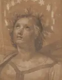 Allegorie der Poesie (Vorzeichnung zu einem Wandgemälde im Kuppelsaal des Neuen Palais Pillnitz). Wohl 1822 by Carl Christian Vogel von Vogelstein, Schwarze und weiße Kreide über Bleistift auf braunem Papier, auf Bütten aufgezogen, sold Nov 2024