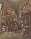 Zwei Interieurzeichnungen der Villa Semiramis by Julius Jacob, 1881, Gouache über Bleistift auf Papier, auf Karton aufgezogen, sold Nov 2024