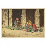Fruit Sellers, Madura, India by Charles William Bartlett, Hand-colored etching, sold Jul 2024