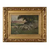 A Shepherd and Sheep in a Landscape by Charles Phelan, Oil on canvas, sold Jul 2024