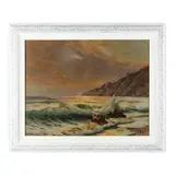 Waves Crash Along a Rocky Coastline by Constantin Westchiloff, Oil on canvas (lined) and laid on masonite, sold Jul 2024