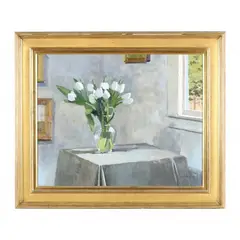 Still Life with Tulips by Hillary Osborn, Oil on canvas, sold Jun 2024