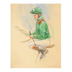 Mounted Jockey in Green by Henry Koehler, Pastel, sold Jun 2024