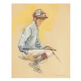 Mounted Jockey in Blue by Henry Koehler, Pastel, sold Jun 2024