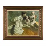 Young Girls with Their Pets by Joseph Bowler, Oil on canvas, sold Jun 2024