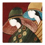 Two Women with Hats by Stephen White, Oil and gold leaf on panel, sold Jun 2024
