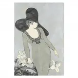 New York Stage Lady by Stephen White, Woodcut with metallic ground, sold Jun 2024