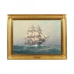 USS Constitution by C Myron Clark, Oil on canvas, sold Jun 2024