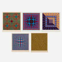 Five works by Victor Vasarely, screenprint in colors, sold Aug 2026