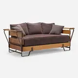 Daybed by Jacques Adnet, c. 1955, saddle-stitched leather over steel, elm, upholstery, sold Oct 2022