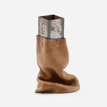 Vase by Simon Hasan, 2010, leather, steel, sold Oct 2022