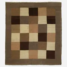 Kilim by Modern, c. 1950, hand-woven wool, sold Oct 2022