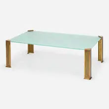 Coffee table by Modern, c. 1970, brass, frosted glass, sold Oct 2022