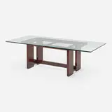 Celina dining table by Brazilian, c. 1960, rosewood veneer, glass, sold Oct 2022