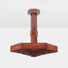 Ceiling lamp by Georges Djo-Bourgeois, c. 1930, burled maple, rosewood veneer, sold Oct 2022