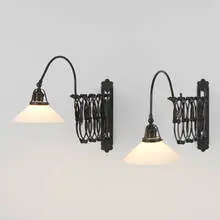 Scissor lamps, pair by Industrial, c. 1920, enameled steel, opaline glass, sold Oct 2022