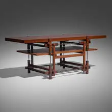 Tension Rod coffee table by Edward Weinberger, c. 1989, wenge, bronze, sold Oct 2022