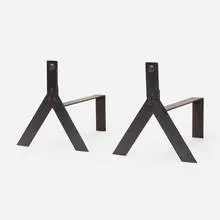 Andirons, pair by Jean Royere, c. 1950, enameled steel, sold Oct 2022