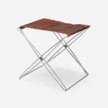 Folding stool by Jørgen Gammelgaard, 1970, chrome-plated steel, leather, sold Oct 2022