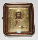 Russisch, Ende 19.Jh by Christus Pantokrator mit Oklad in Kiyot, tempera, sold Mar 2019