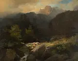 Bayerische Gebirgslandschaft", 1845 by Johann Gottfried Steffan, oil on canvas, sold Mar 2019