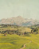 Frühlingstag mit Säntis" von der Hueb ob Herisau, 1943 by Hans Arnold Zeller, oil on board, sold Mar 2019