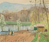 Schrebergarten am Flussufer, 1947 by Ernst Morgenthaler, oil on canvas, offered Mar 2019