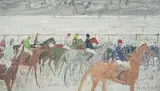 St. Moritz, vor dem Pferderennen, 1957 by Hermann Alfred Sigg, oil on canvas, sold Mar 2019