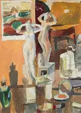 Interieur mit Gipsstatuette by Carlotta Stocker, oil, sold Mar 2019