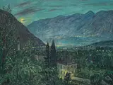 Blick auf Tegna, bei Vollmond, 1988 by Walter Sautter, oil on canvas, sold Mar 2019